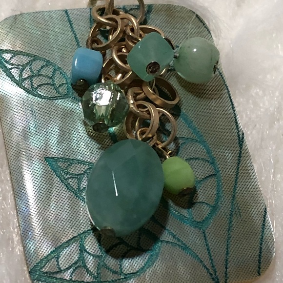 Handcrafted green, blue and gold necklace - Picture 3 of 5